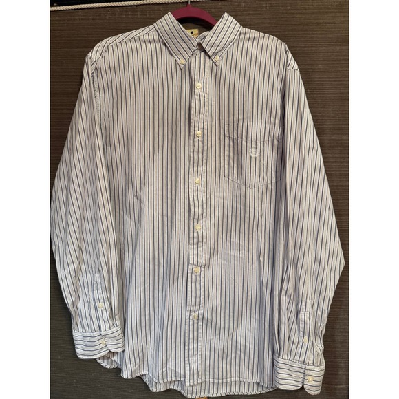 Chaps Other - Chaps Mens Long Sleeve Striped Button Down Shirt Blue Brown White Size L